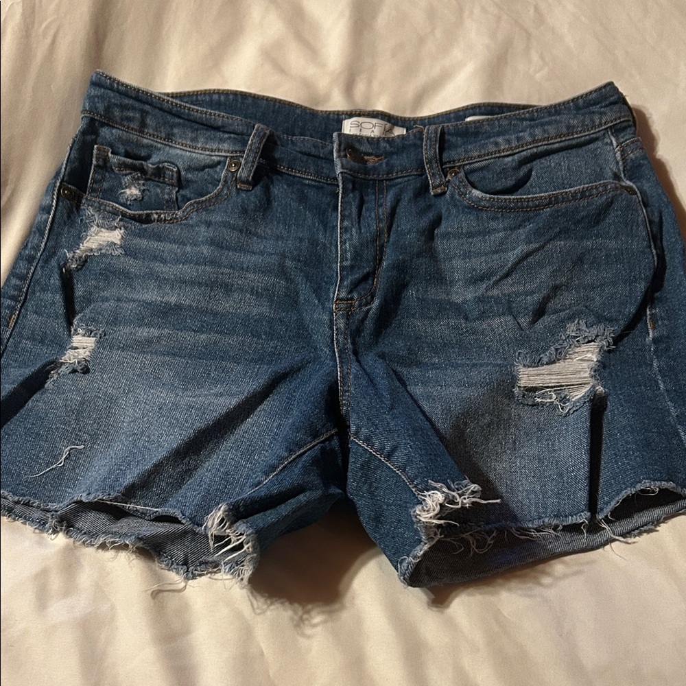 Sofia by Sofia Vergara Blue Distressed Jean Shorts